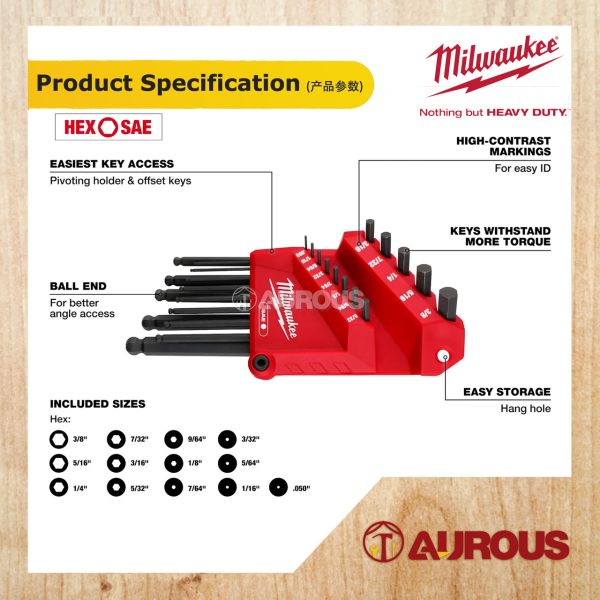 MILWAUKEE 13 KEY BALL END L-KEY HEX KEY SET 48-22-2185 SAE SIZE 050-3/8 - Image 5