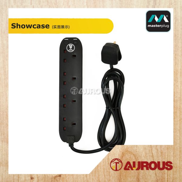 MASTERPLUG EXTENSION LEAD SURGE PROTECTED POWER SOCKET 2M X 4 GANG (SRG42NB) - Image 3
