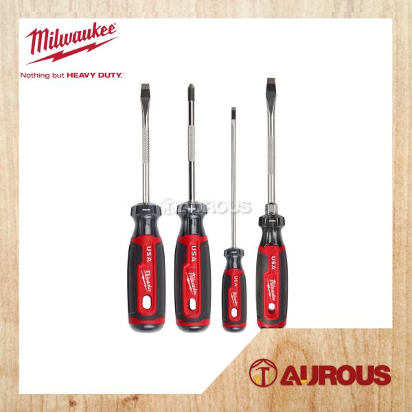 MILWAUKEE CUSHION GRIP SCREWDRIVER SET (4PCS) MT200-4 (SL5/16'', SL3/16'', PH#2, SL1/4'') MADE IN USA