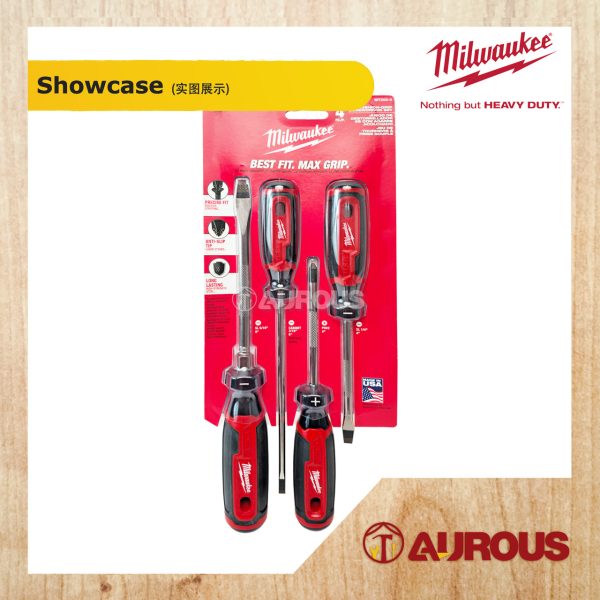 MILWAUKEE CUSHION GRIP SCREWDRIVER SET (4PCS) MT200-4 (SL5/16'', SL3/16'', PH#2, SL1/4'') MADE IN USA - Image 2