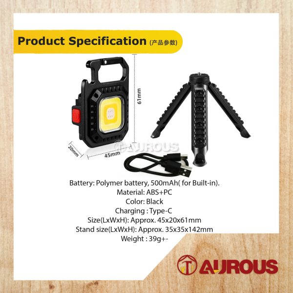 7 MODES MINI PORTABLE MULTI FUNCTIONAL USB RECHARGEABLE KEYCHAIN COB LED LIGHT WITH STAND (W5130) - Image 5