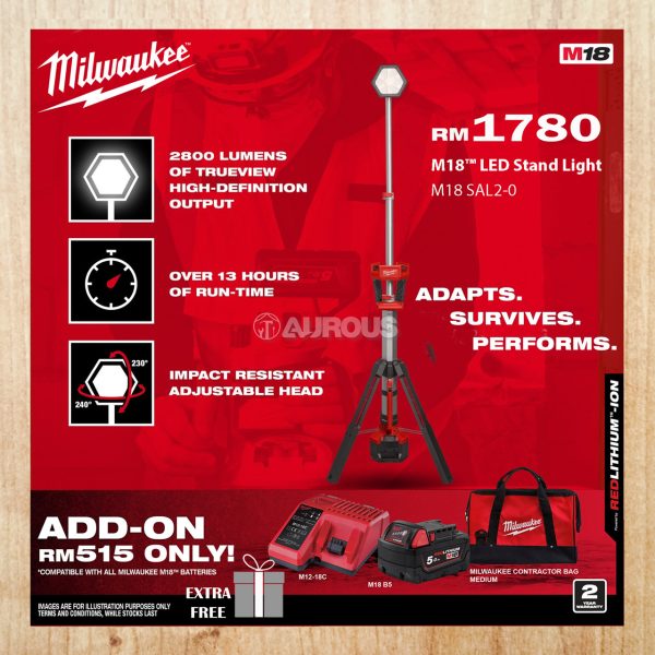 MILWAUKEE M18 LED STAND LIGHT (M18 SAL2-0 / M18 SAL2-501B)