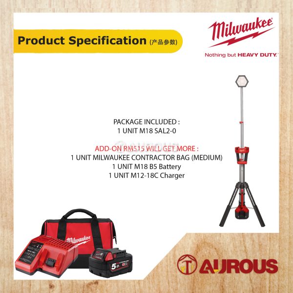 MILWAUKEE M18 LED STAND LIGHT (M18 SAL2-0 / M18 SAL2-501B) - Image 6