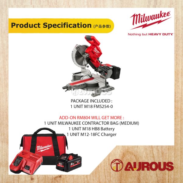 MILWAUKEE M18 FUEL DOUBLE BEVEL SLIDING MITRE SAW 254MM 10'' M18 FMS254-0 (BARE TOOL) - Image 5