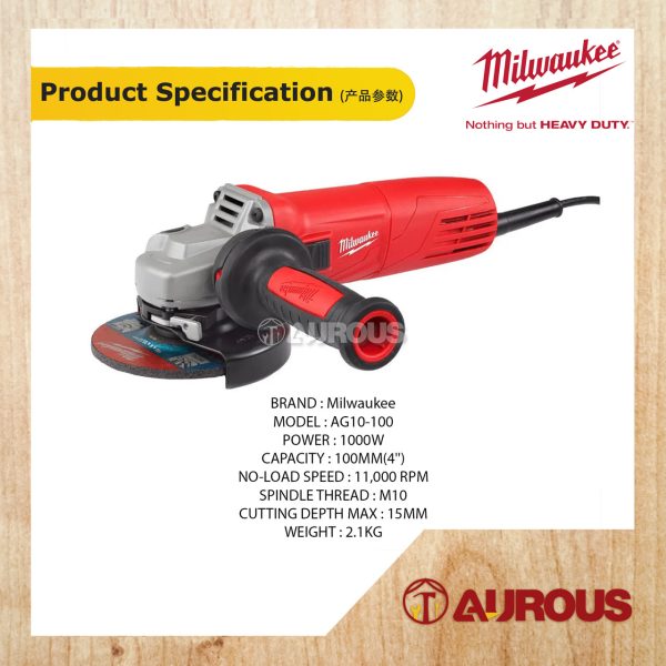 MILWAUKEE CORDED ANGLE GRINDER 1000W 4'' AG10-100 - Image 4