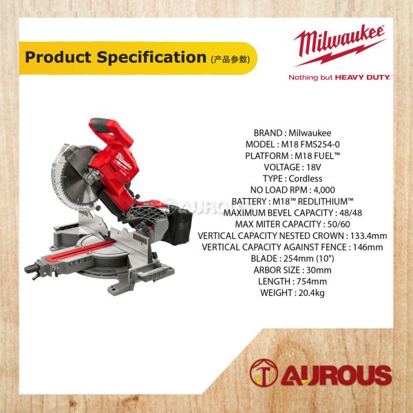 MILWAUKEE M18 FUEL DOUBLE BEVEL SLIDING MITRE SAW 254MM 10'' M18 FMS254-0 (BARE TOOL) - Image 4