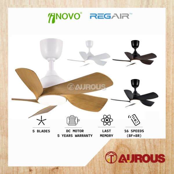 REGAIR INOVO ROZY 30'' 18W LED LIGHT CEILING FAN 5 BLADES WITH DC MOTOR 8+8 SPEED FORWARD REVERSE (ROZY 30)