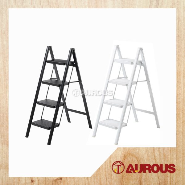 HOUSEHOLD HEAVY DUTY FOLDING STEEL PIPE PLATFORM LADDER WITHOUT HANDLE TYPE (BLACK/WHITE) (3 STEPS/4 STEPS)