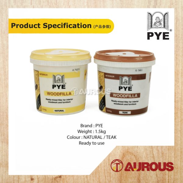 PYE WOOD FILLA INTERIOR FAST DRYING FILLER READY TO USE 1.5KG (NATURAL / TEAK) - Image 6