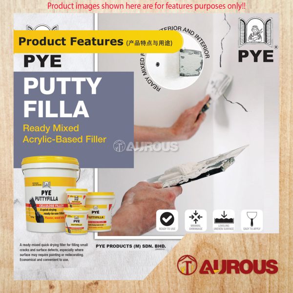 PYE PUTTY FILLA READY MIXED ACRYLIC-BASED FILLER FAST DRY FILLER EXTERIOR & INTERIOR (0.5KG / 1.5KG) - Image 6