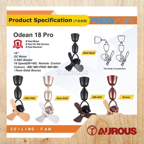 REGAIR INOVO ODEAN 18 PRO 16'' WALL FAN 3 BLADES WITH DC MOTOR 8+8 SPEED FORWARD REVERSE (ODEAN 18 PRO) - Image 7