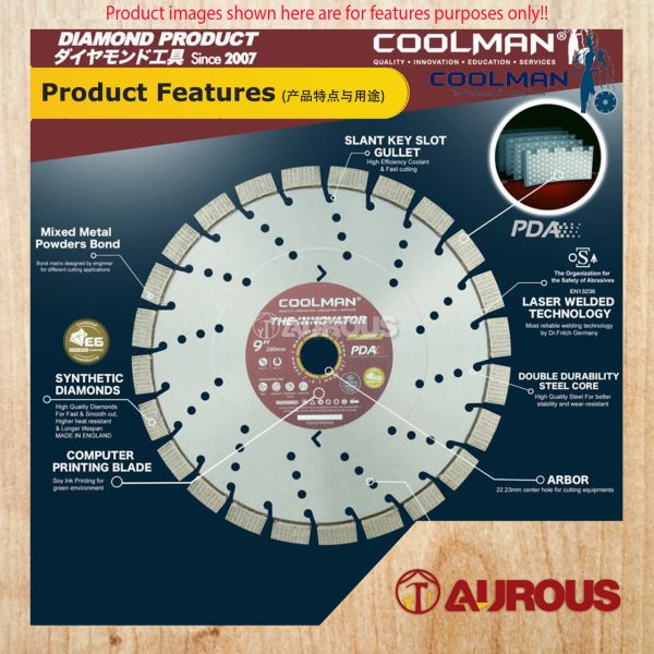 COOLMAN PDA HIGH SPEED LASER WELDED BLADE DIAMOND DISC 9''/230MM (PDA230HSS) - Image 5