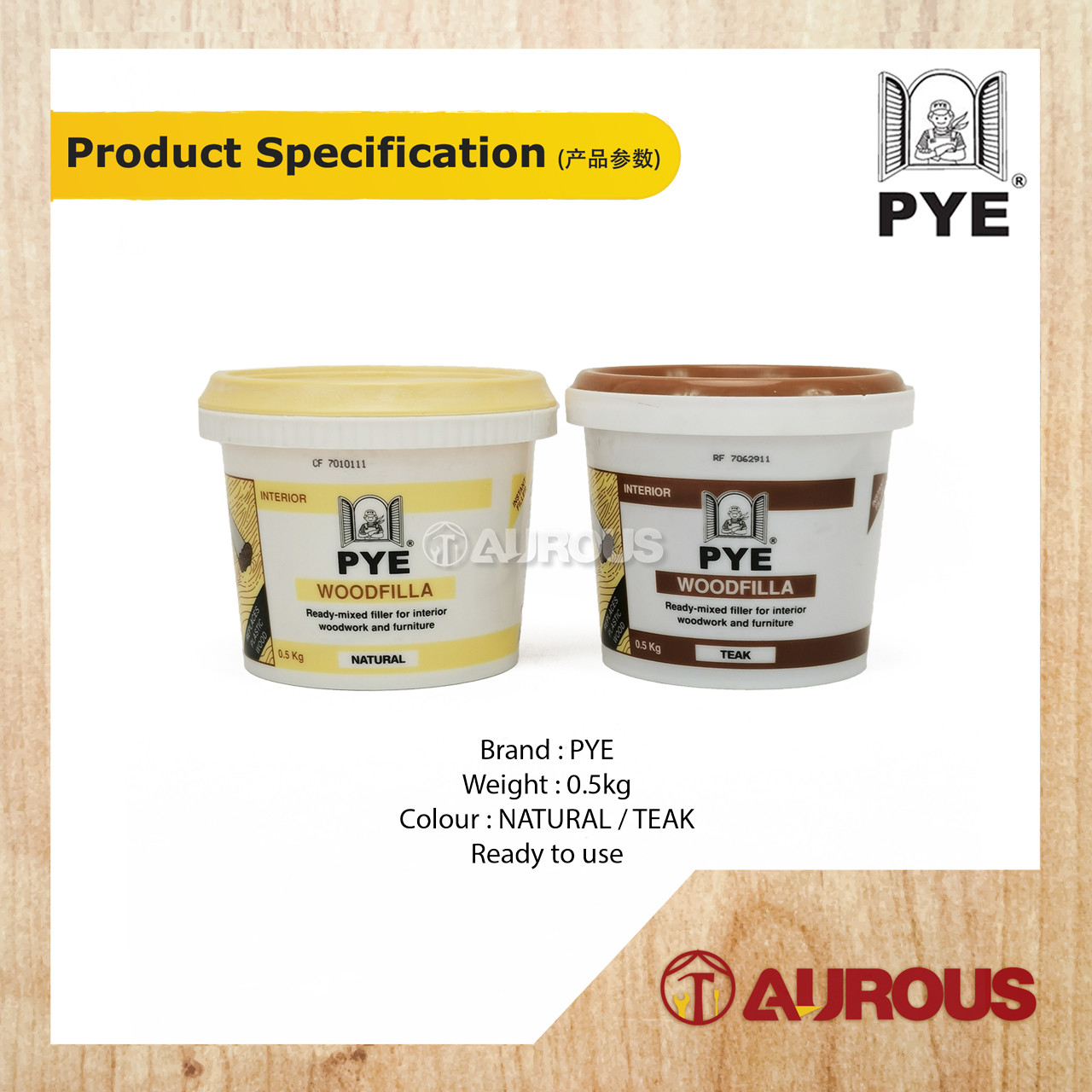 PYE WOOD FILLA INTERIOR FAST DRYING FILLER READY TO USE 0.5KG (NATURAL / TEAK) - Image 4