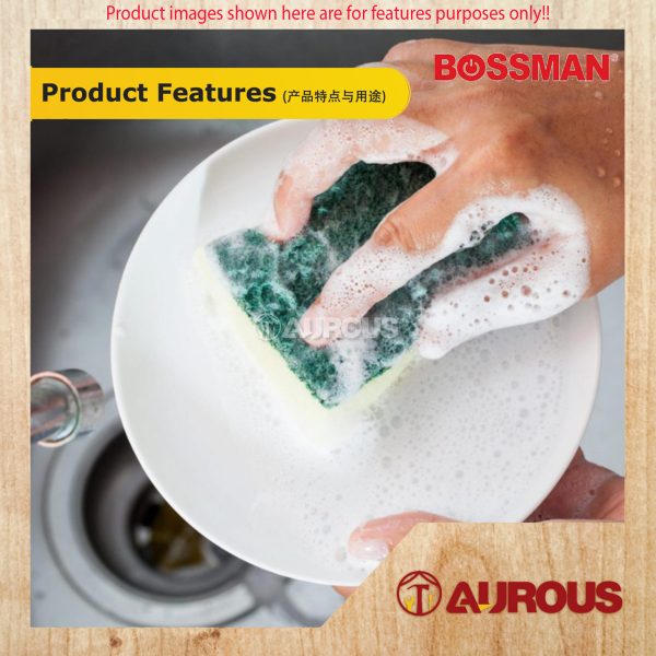 BOSSMAN ANTI BACTERIAL SCOURER GREEN PAD WITH SPONGE BSS-520 (3PCS/PACK) - Image 4