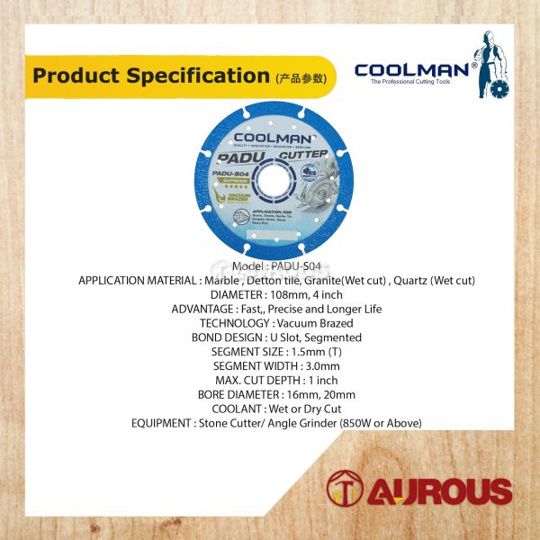 COOLMAN VACUUM BRAZED FOR STONE CUTTING DISC 4''/110MM (PADU-110) - Image 4