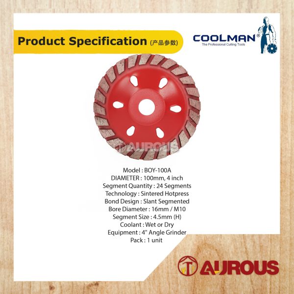 COOLMAN DIAMOND DISC GRINDING WHEEL 4''/100MM (BOY-100A) - Image 4