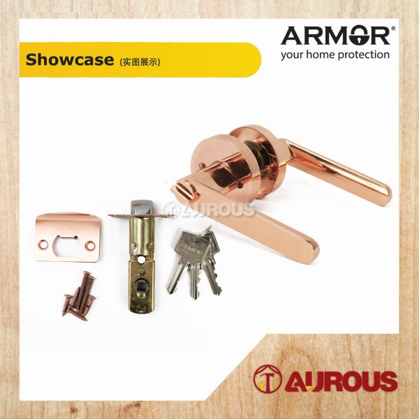 ARMOR ENTRANCE TUBULAR LEVER LOCK C/W 60-70MM LATCH BACKSET ATL-R1506 (PB/RG) - Image 3