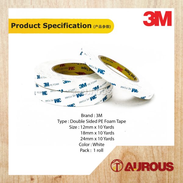 3M DOUBLE SIDED PE FOAM WHITE TAPE 10 YARDS (12/18/24MM) - Image 6