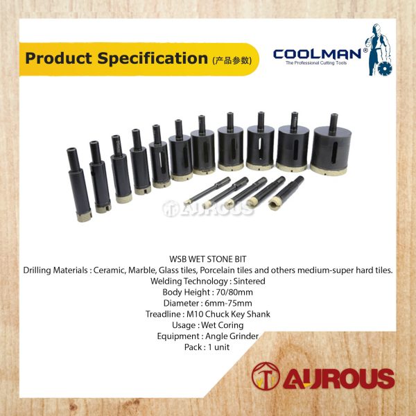 COOLMAN WSB WET DIAMOND STONE BIT (WET) (6-75MM) - 1 UNIT - Image 5