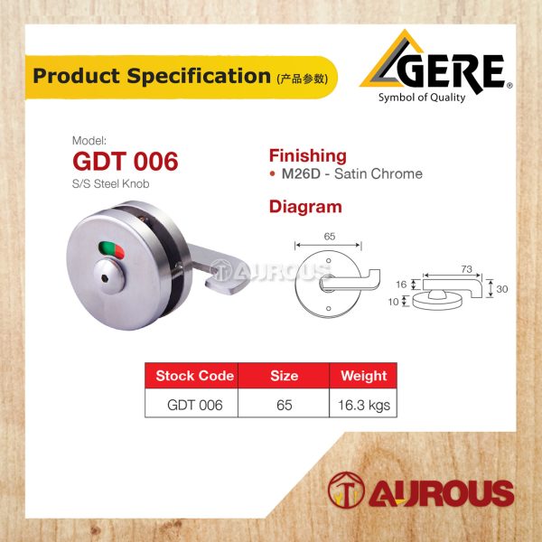 GERE SUS 304 STANLESS STEEL TOILET INDICATOR TOILET LATCH KNOB GDT006-M26D - Image 3