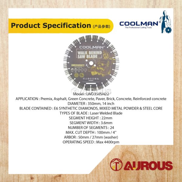 COOLMAN DIAMOND CUTTING DISC 14"/350MM (LWD350SN22) - Image 3