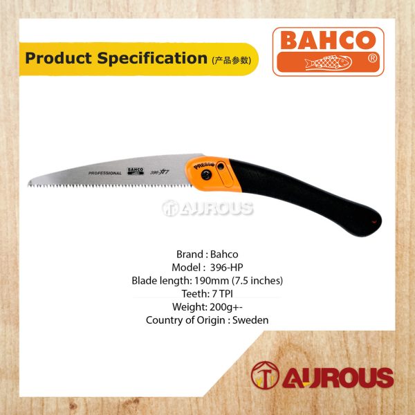 BAHCO FOLDING PRUNING BUSHCRAFT SAW DUAL-COMPONENT HANDLE FOR DRY/HARD WOOD CUTTING (396-HP) - Image 6