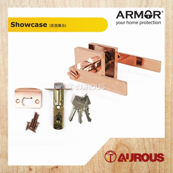 ARMOR ENTRANCE TUBULAR LEVER LOCK C/W 60-70MM LATCH BACKSET ATL-R1607 (PB/RG) - Image 4