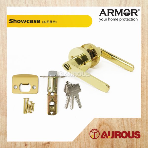 ARMOR ENTRANCE TUBULAR LEVER LOCK C/W 60-70MM LATCH BACKSET ATL-R1506 (PB/RG) - Image 4