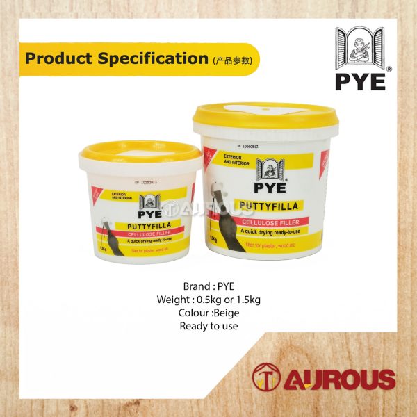 PYE PUTTY FILLA READY MIXED ACRYLIC-BASED FILLER FAST DRY FILLER EXTERIOR & INTERIOR (0.5KG / 1.5KG) - Image 5