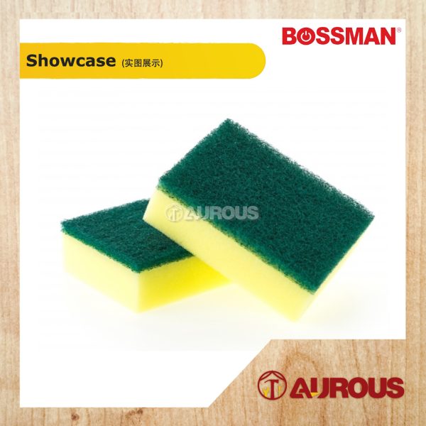BOSSMAN ANTI BACTERIAL SCOURER GREEN PAD WITH SPONGE BSS-520 (3PCS/PACK) - Image 2