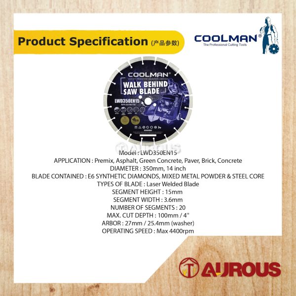 COOLMAN DIAMOND CUTTING DISC 14"/350MM (LWD350EN15) - Image 3