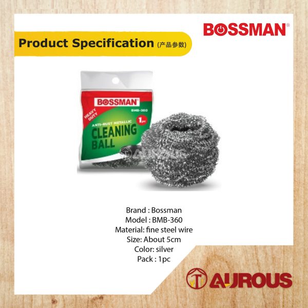 BOSSMAN STAINLESS STEEL CLEANING SCOURER BALL BMB-360 (1 PIECE) - Image 3