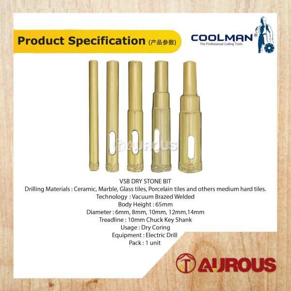 COOLMAN VSB VACUUM BRAZED DIAMOND STONE BIT 65MM (DRY & WET) (6-14MM) - 1 UNIT - Image 7