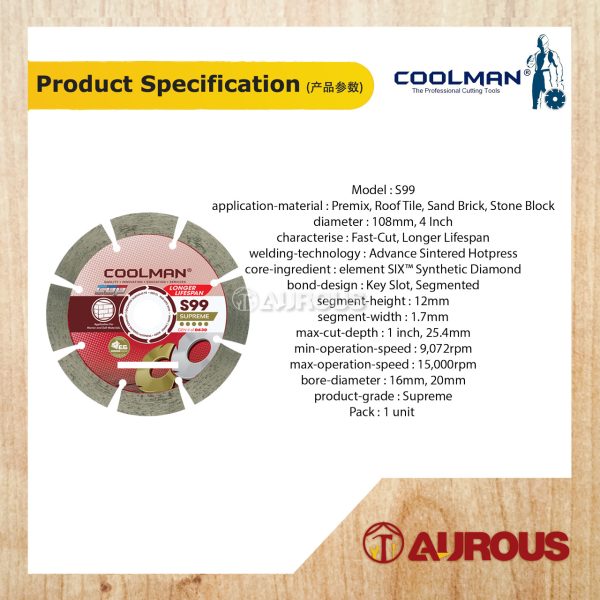 COOLMAN DRY DIAMOND CUTTING DISC 4''/108MM (S99) - Image 4