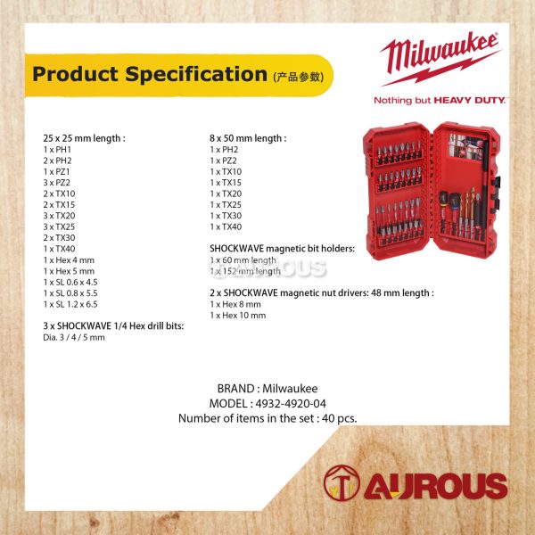 MILWAUKEE 40PCS/50PCS SHOCKWAVE IMPACT DUTY DRILL & DRIVER SET ACCESSORIES SET (4932-4920-04 / 48-32-4024) - Image 6