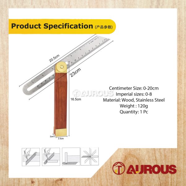 WOODWORKING ADJUSTABLE CARPENTRY ANGLE RULERS GAUGES TRI SQUARE SLIDING T BEVEL WITH WOODEN HANDLE - Image 6
