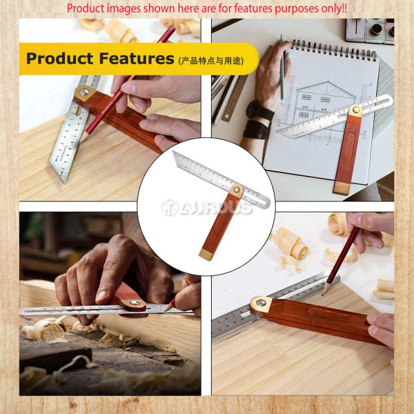 WOODWORKING ADJUSTABLE CARPENTRY ANGLE RULERS GAUGES TRI SQUARE SLIDING T BEVEL WITH WOODEN HANDLE - Image 7