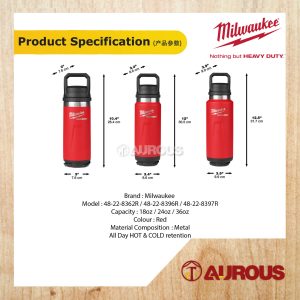 MILWAUKEE PACKOUT INSULATED BOTTLE WITH CHUG LID (48-22-8382R 18Oz) (48-22-8382B 18Oz) (48-22-8396R 24Oz) (48-22-8397R 36Oz) - Image 4