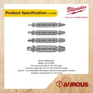 MILWAUKEE M2 STEEL SCREW EXTRACTOR 4 PCS SET (SIZES #1, #2, #3, #4) 49-57-9001 - Image 3
