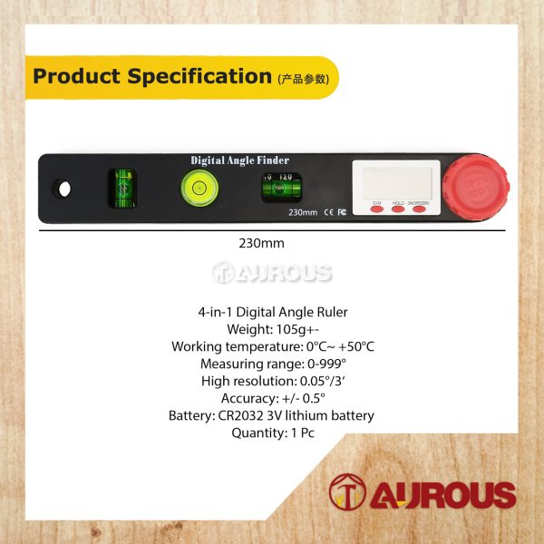 4 IN 1 MULTI-FUNCTION 360° DIGITAL ANGLE RULER & SPIRIT LEVEL 0-190MM (230MM) (BLACK) - Image 6