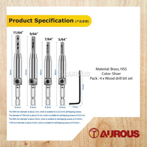 HSS SELF CEMENTERING HINGE DRILL BITS SET FOR DOOR CABINET WOODWORKING PUNCH (4PCS SET) - Image 5