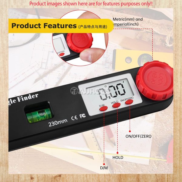 4 IN 1 MULTI-FUNCTION 360° DIGITAL ANGLE RULER & SPIRIT LEVEL 0-190MM (230MM) (BLACK) - Image 7