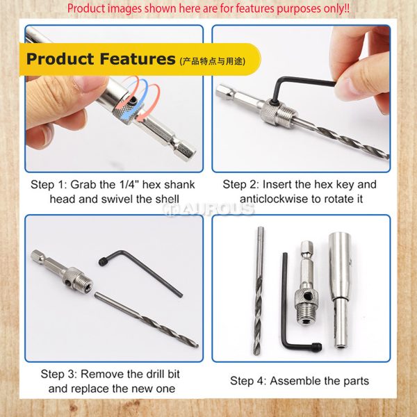 HSS SELF CEMENTERING HINGE DRILL BITS SET FOR DOOR CABINET WOODWORKING PUNCH (4PCS SET) - Image 7