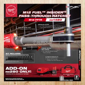 MILWAUKEE M12 FUEL INSIDER EXTENDED REACH PASS-THROUGH RATCHET WITH INSERT ACCESSORIES M12 FPTR-0 (BARE TOOL)