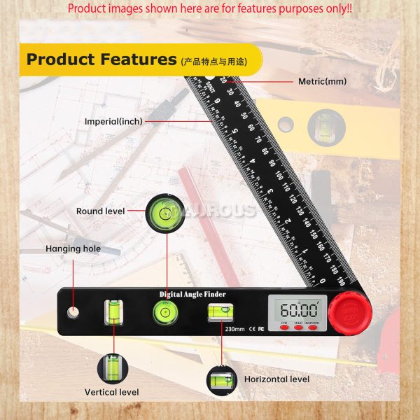 4 IN 1 MULTI-FUNCTION 360° DIGITAL ANGLE RULER & SPIRIT LEVEL 0-190MM (230MM) (BLACK) - Image 9