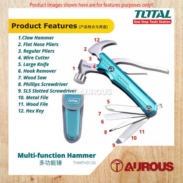 TOTAL MULTI-FUNCTION 12PCS FOLDING TOOL SET WITH HAMMER (THMFH0126) - Image 7