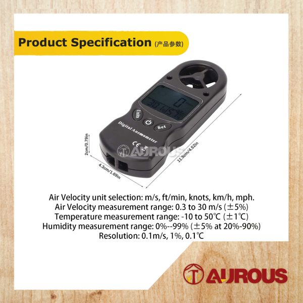 PORTABLE DIGITAL ANEMOMETER WIND SPEED METER TEMPERATURE AND HUMIDITY SENDOR MEASURING TOOL - Image 5