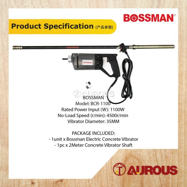 BOSSMAN ELECTRICAL PORTABLE CONCRETE VIBRATOR CEMENT SOIL MIXER 1100W BCR-1100 WITH 2 METER SHAFT - Image 5