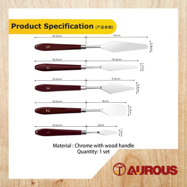 CHROME PALETTE KNIFE SCRAPER SPATULA FOR ART PAINTING OR DRAWING (5 PIECES SET) - Image 4