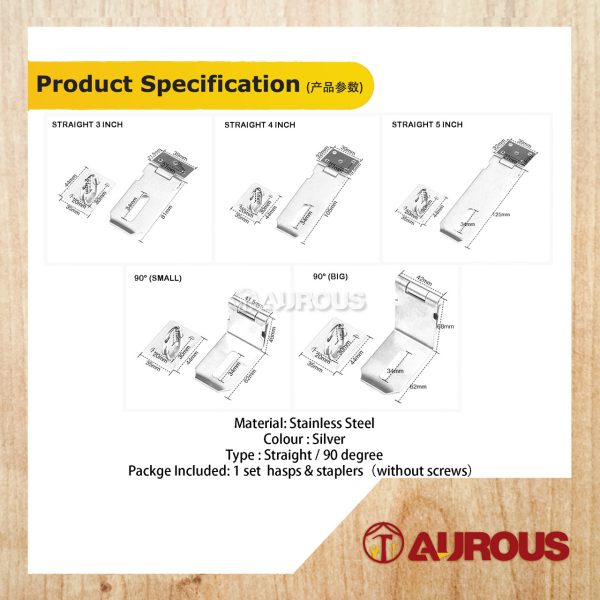 STAINLESS STEEL 304 HASPS & STAPLERS DOOR LOCK BUCKLE DOOR PLATE (STRAIGHT / 90 DEGREE) - 1 SET - Image 6